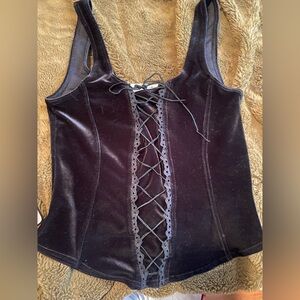 Arianne Black Velvet Lace-Up Camisole